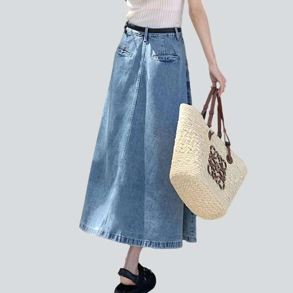 Long flare women's denim skirt