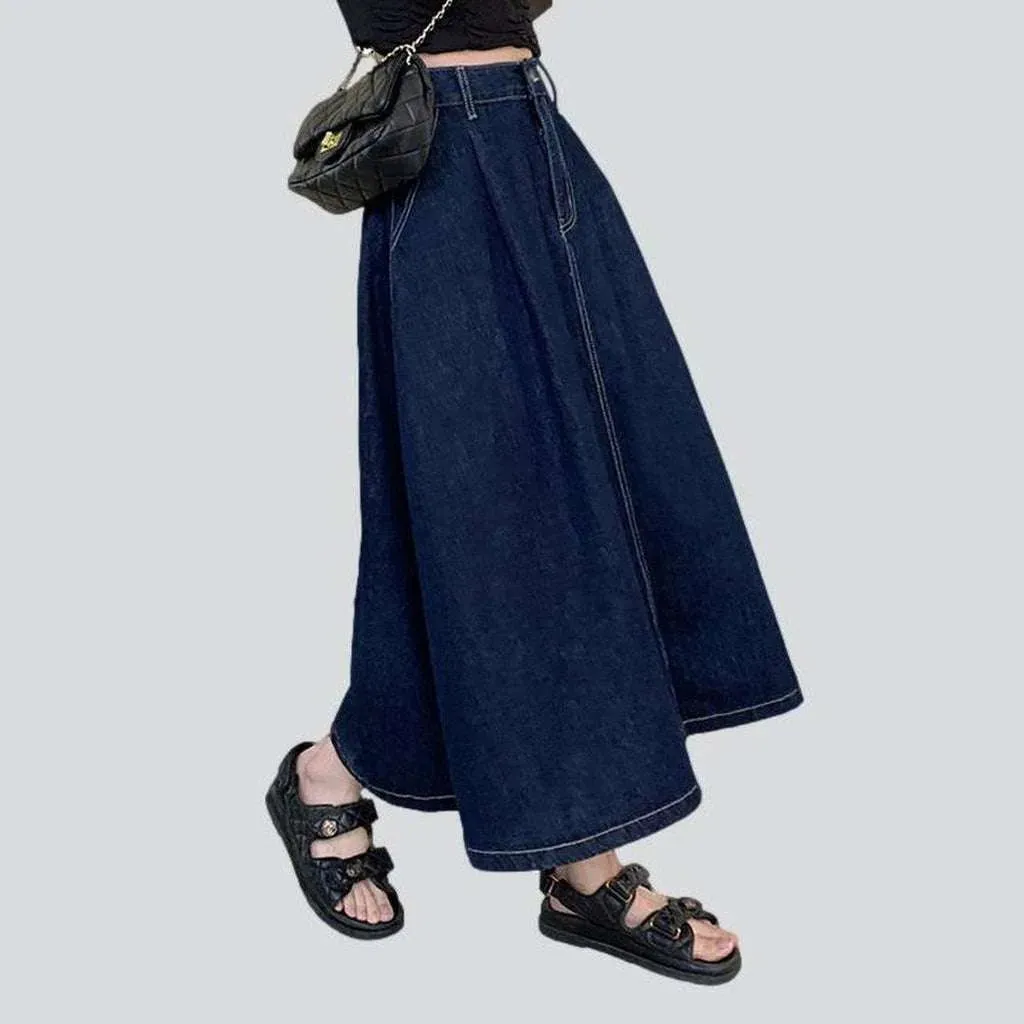 Long flare women's denim skirt