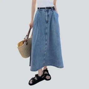 Long flare women's denim skirt