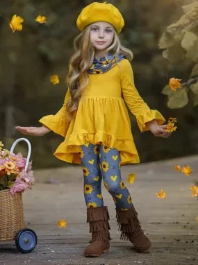 Love Sunflowers Tunic, Leggings And Scarf Set