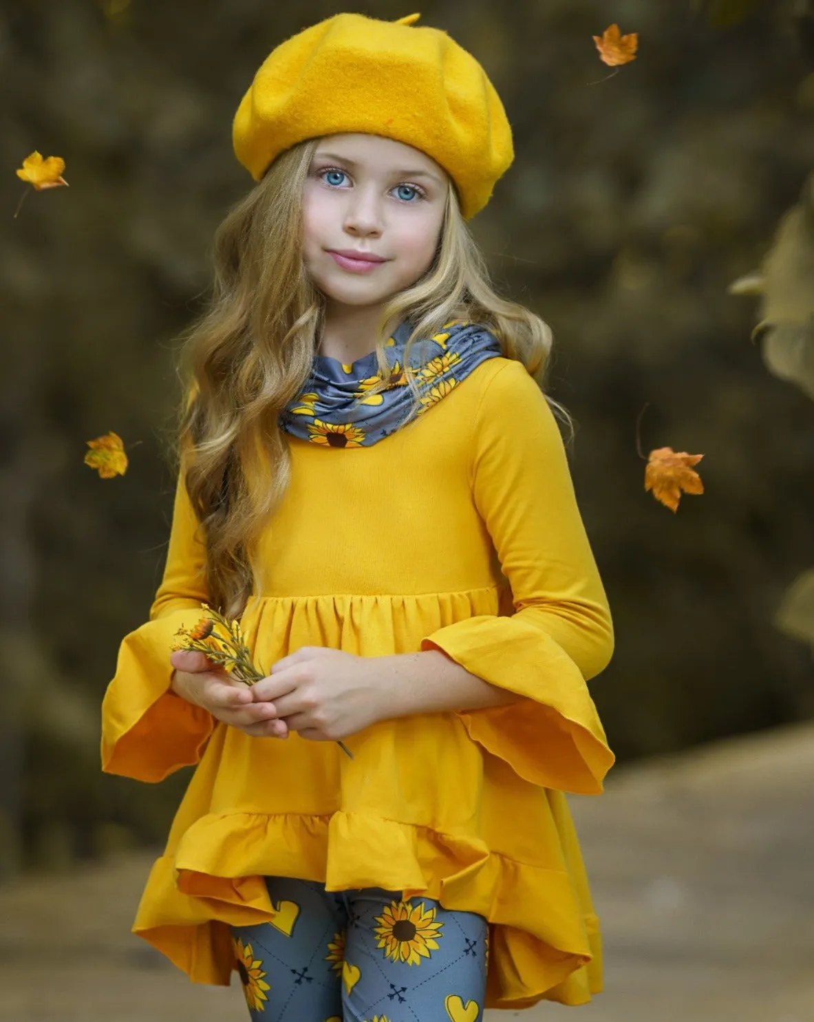 Love Sunflowers Tunic, Leggings And Scarf Set