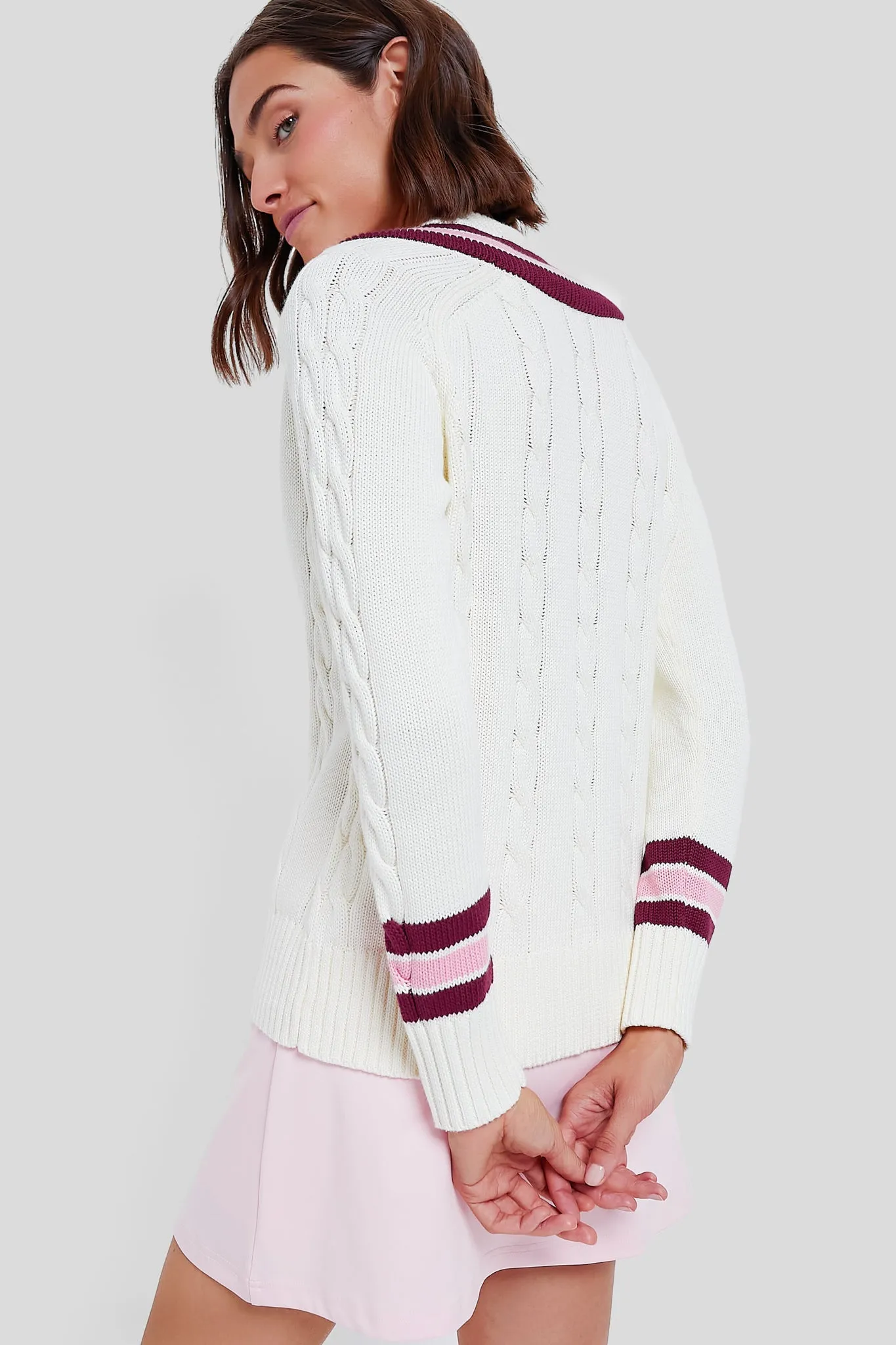 Marshmallow Cable V-Neck Sweater