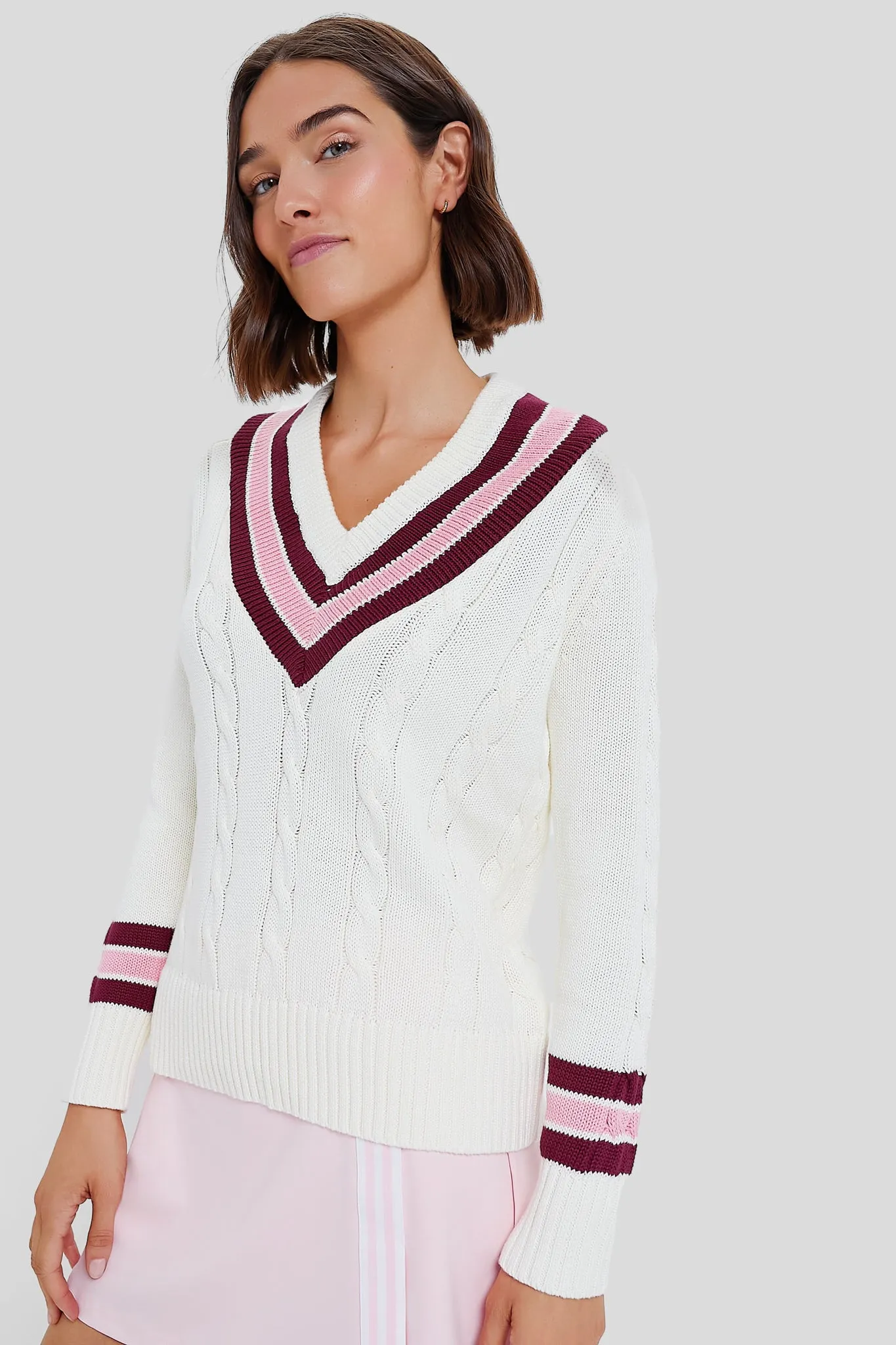 Marshmallow Cable V-Neck Sweater