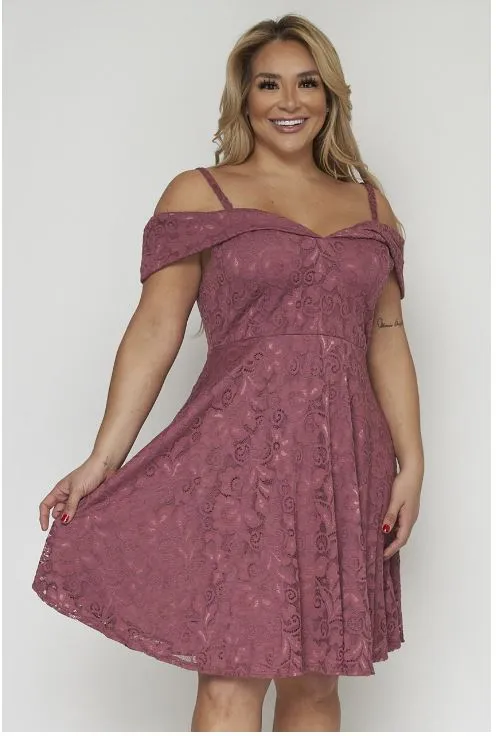 Mauve Pink Lace Overlay Plus Size Cocktail Dress