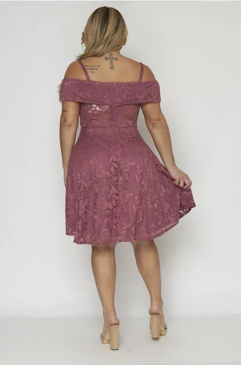 Mauve Pink Lace Overlay Plus Size Cocktail Dress