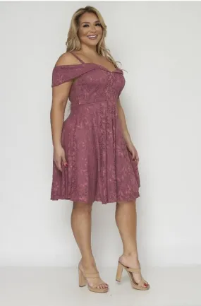 Mauve Pink Lace Overlay Plus Size Cocktail Dress