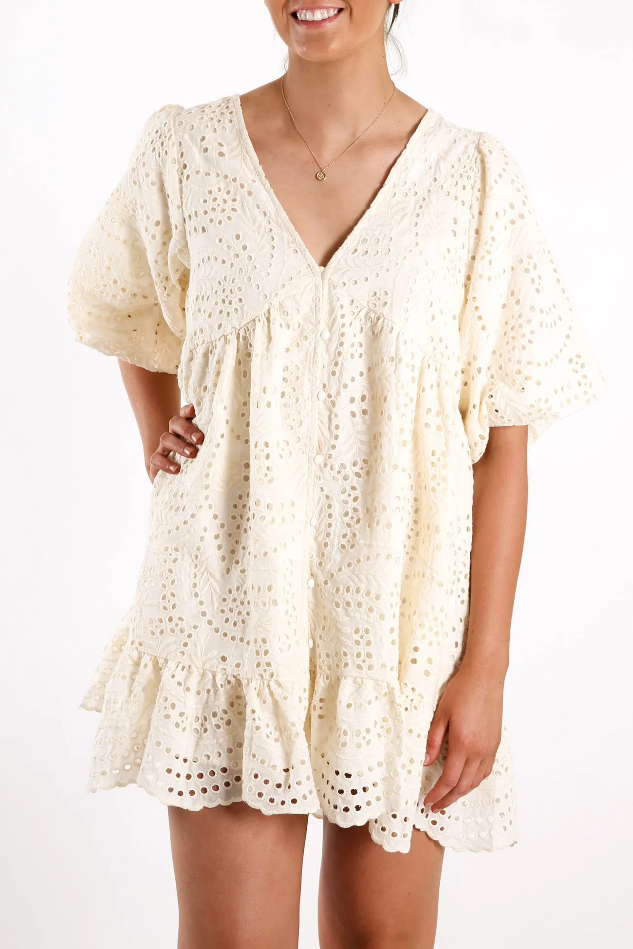 Maya Anglaise Babydoll Dress Off White Cream