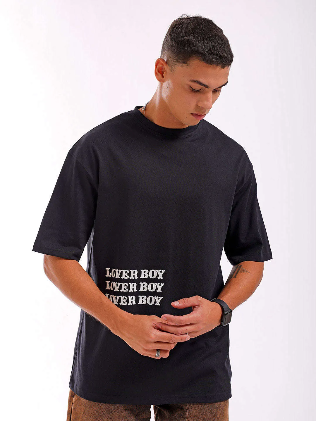 Men Black Oversized Fit Back Printed T-Shirt