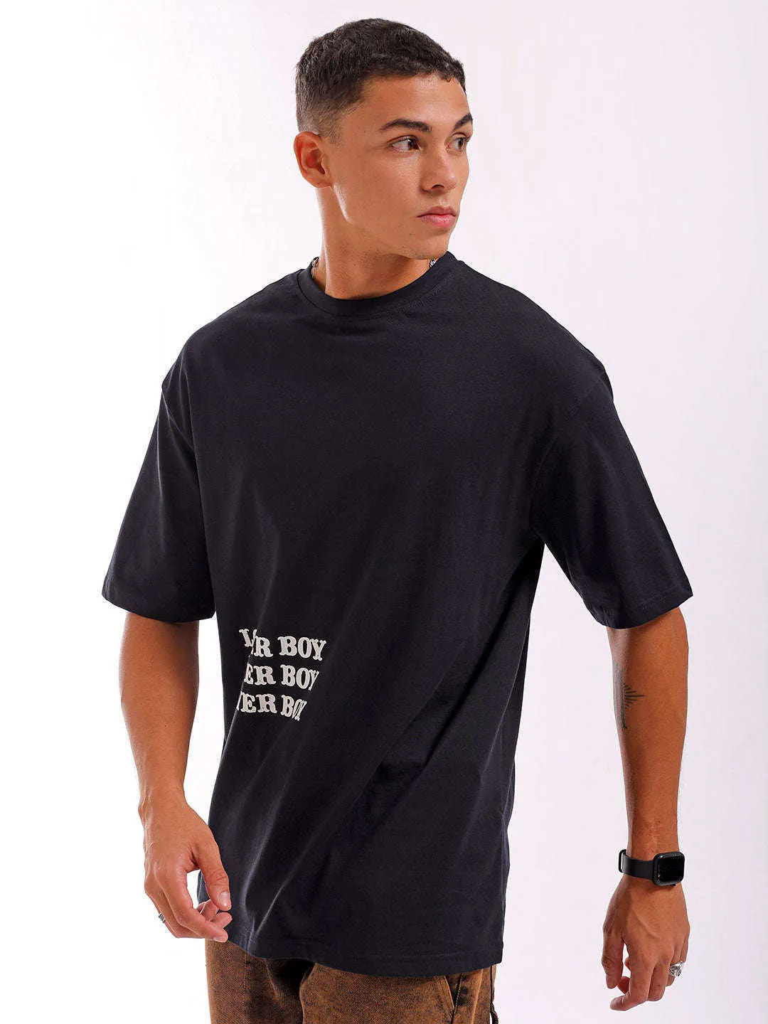 Men Black Oversized Fit Back Printed T-Shirt