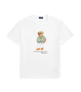 Men's Classic Fit Polo Bear Jersey T-Shirt White Beach Club Bear