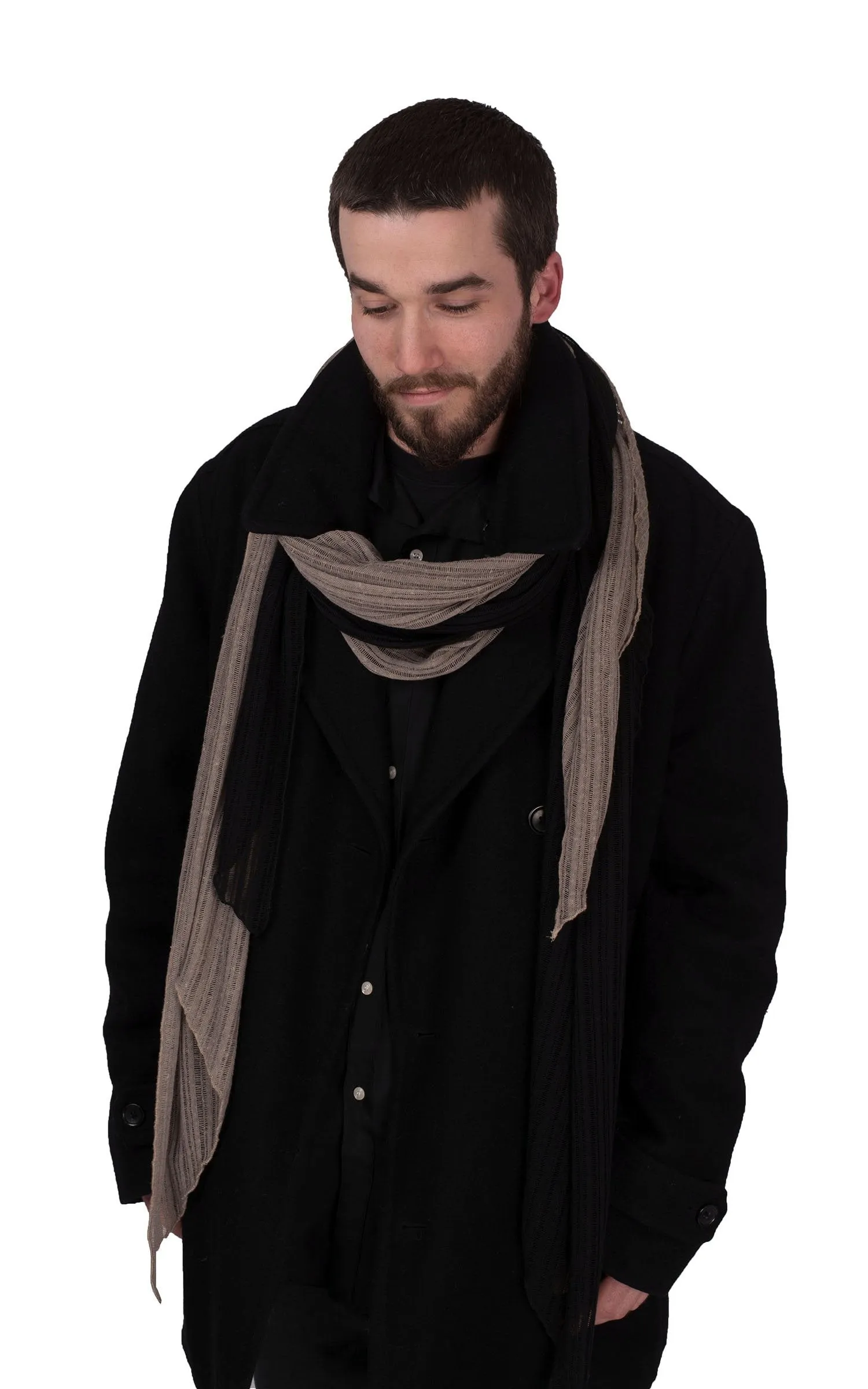 Men's Handkerchief Scarf - Cotton Voile, Two-Tone  (One Jet/Rain Voile Left!)