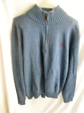 Mens POLO RALPH LAUREN Knit Ski Holiday Wool SWEATER Top Half Zip XL BLUE SLATE