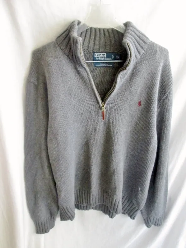 Mens POLO RALPH LAUREN Knit Ski Holiday Wool SWEATER Top Half Zip XL GRAY GREY