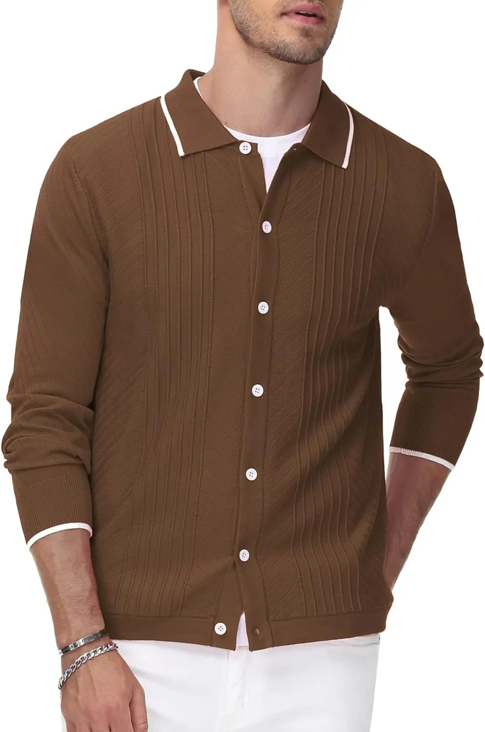 Men's Vintage Style Retro Brown Long Sleeve Cardigan Sweater