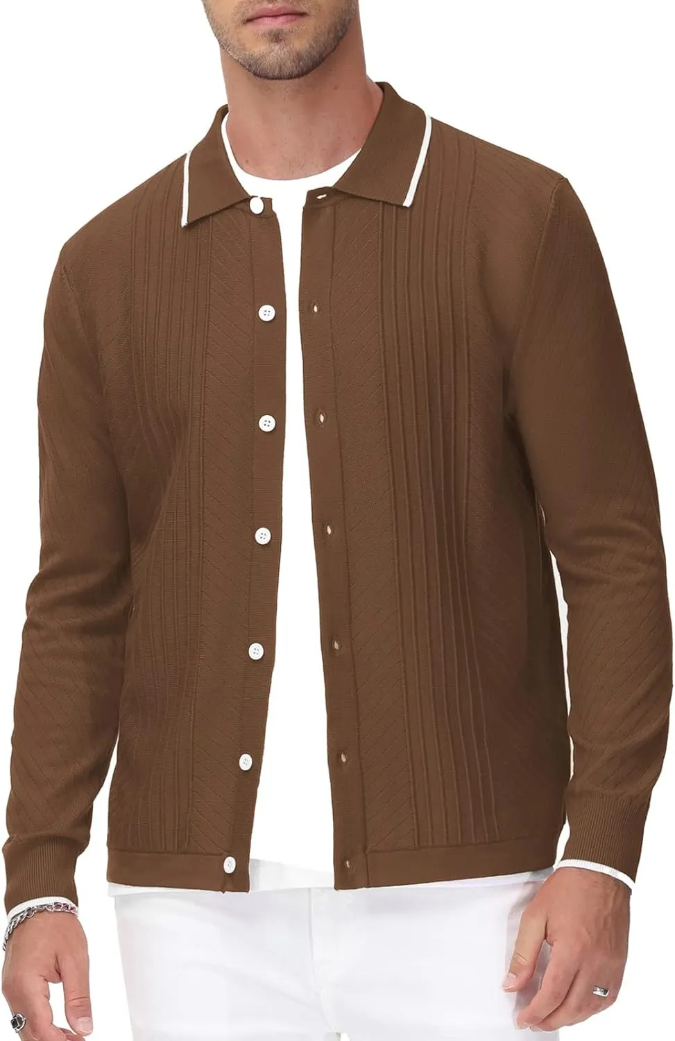 Men's Vintage Style Retro Brown Long Sleeve Cardigan Sweater