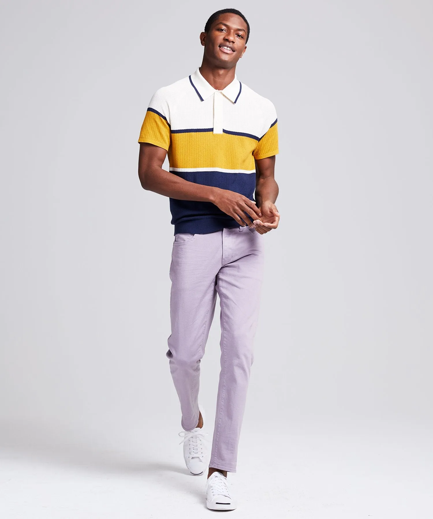 Mesh Tricolor Cotton Silk Polo Sweater