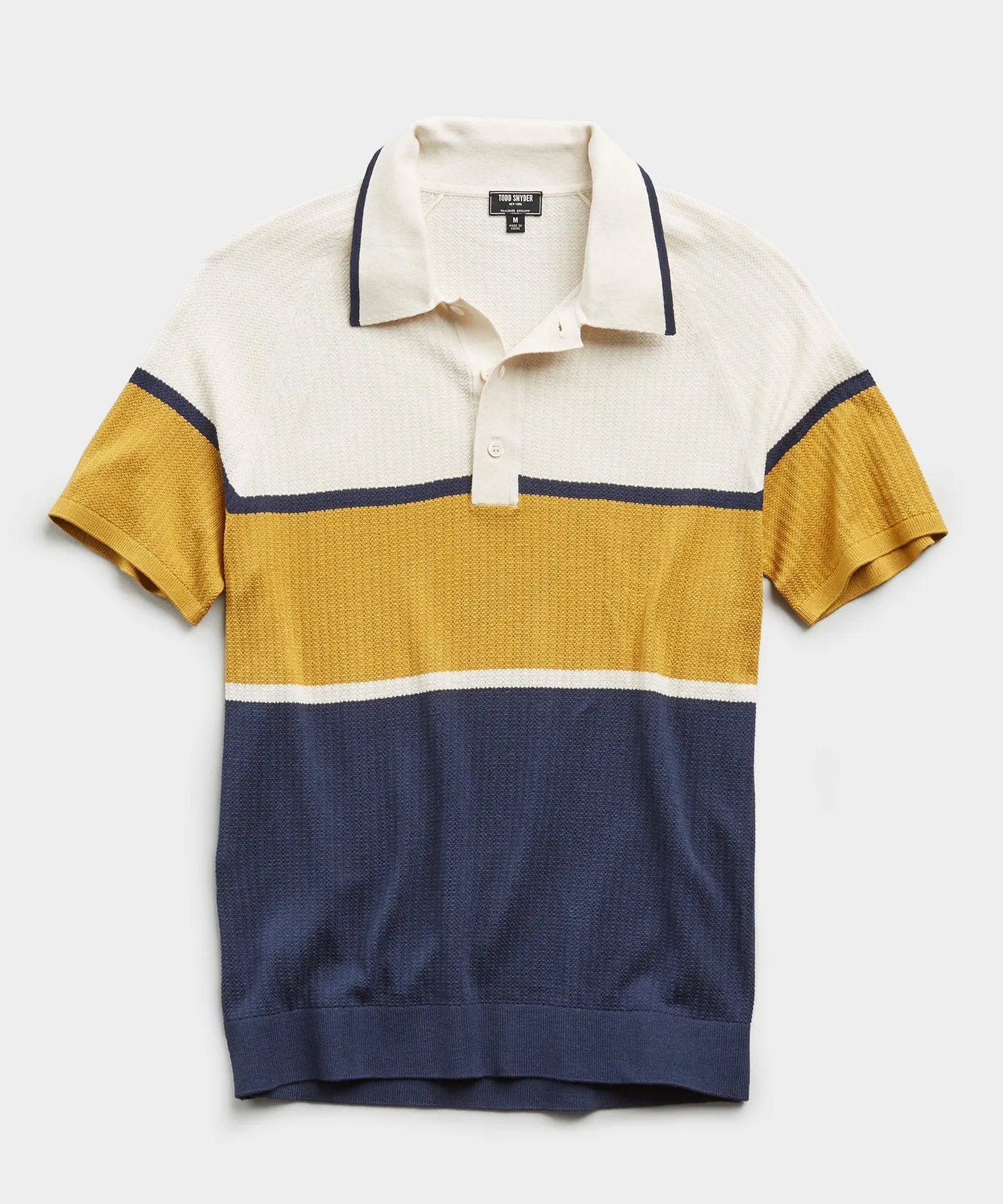 Mesh Tricolor Cotton Silk Polo Sweater