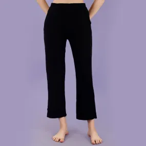 Mid Rise Flared Ankle Length Soft Lounge Pants with Side Slit and Pockets-NT-128