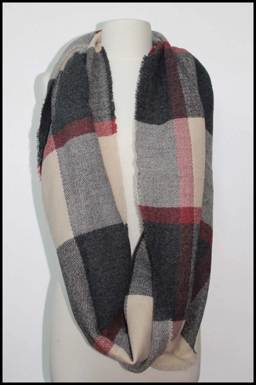 Multi Colour Plaid Infinity Scarf