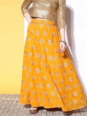 Mustard Printed Georgette Skirt