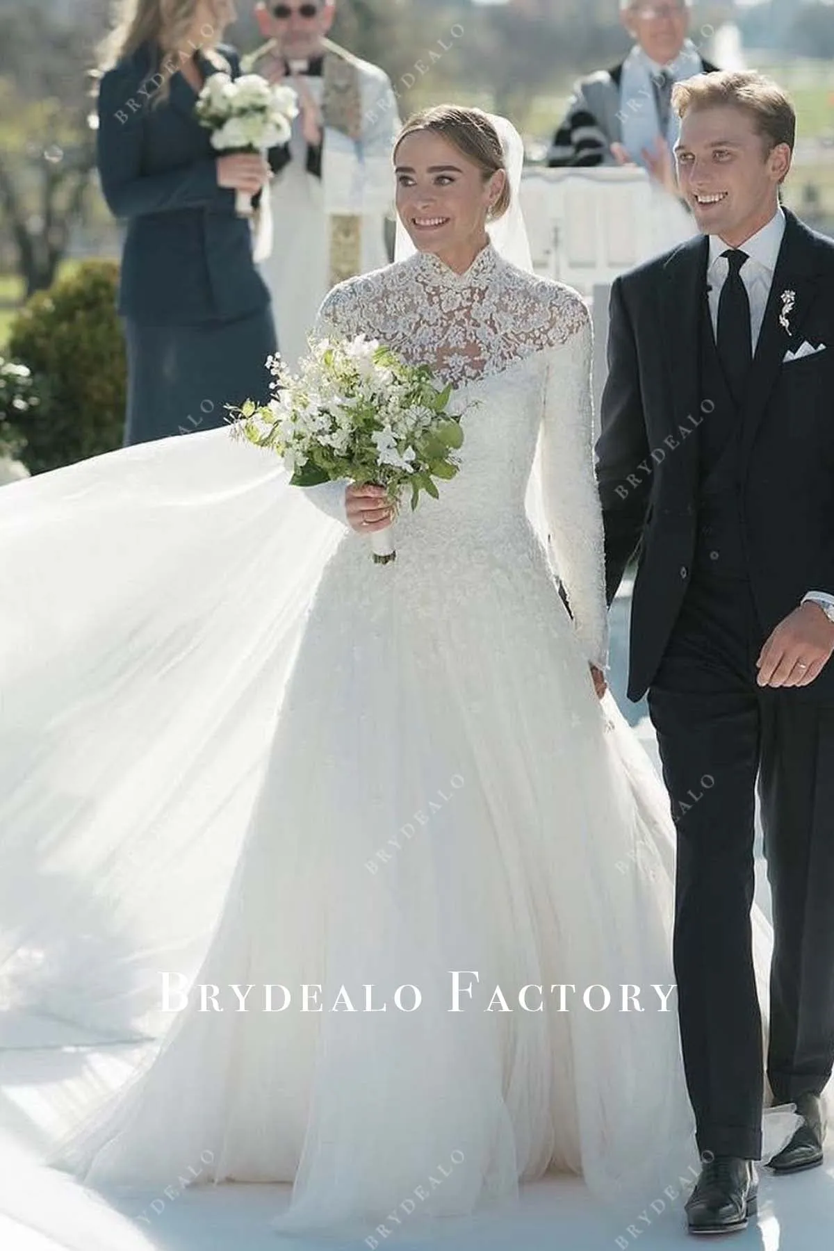 Naomi Biden Custom Lace White Long Sleeve Ball Gown Wedding Dress