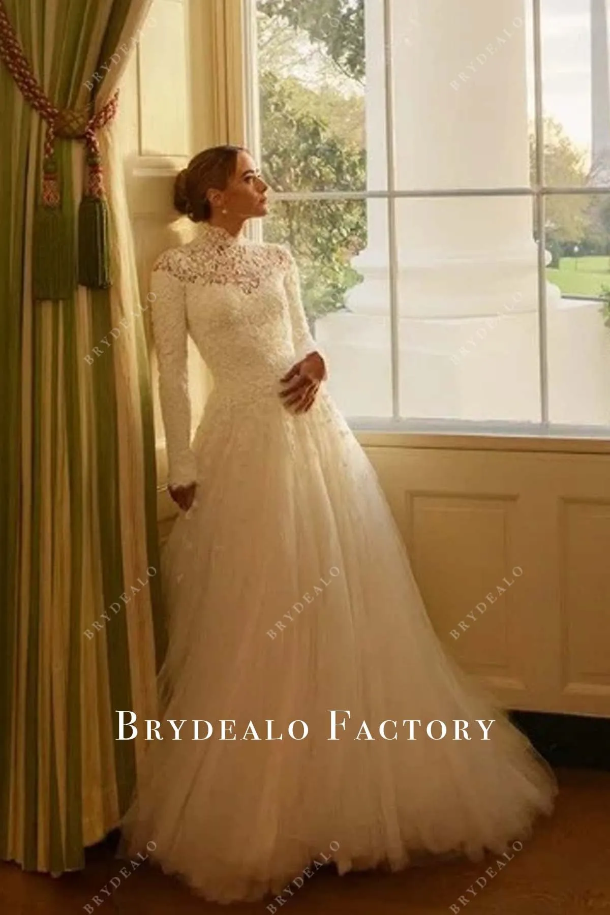 Naomi Biden Custom Lace White Long Sleeve Ball Gown Wedding Dress