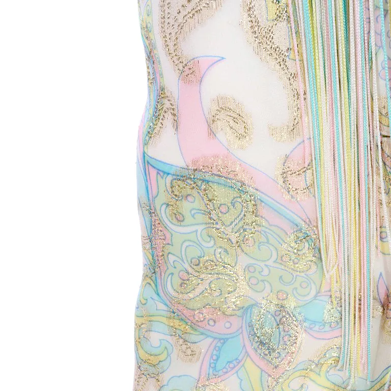 Nat Kaplan Couture Long Dress w/ Metallic Gold Paisley & Pastel Caftan Style