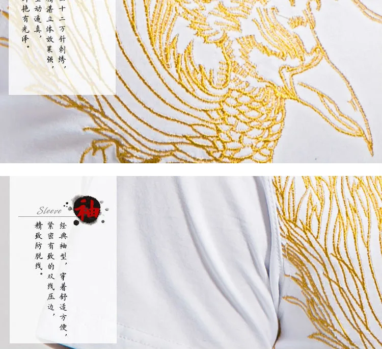 New Arrival, Chinese Style Dragon, Phoenix Embroidery, Men's Round Neck Cotton Shirts