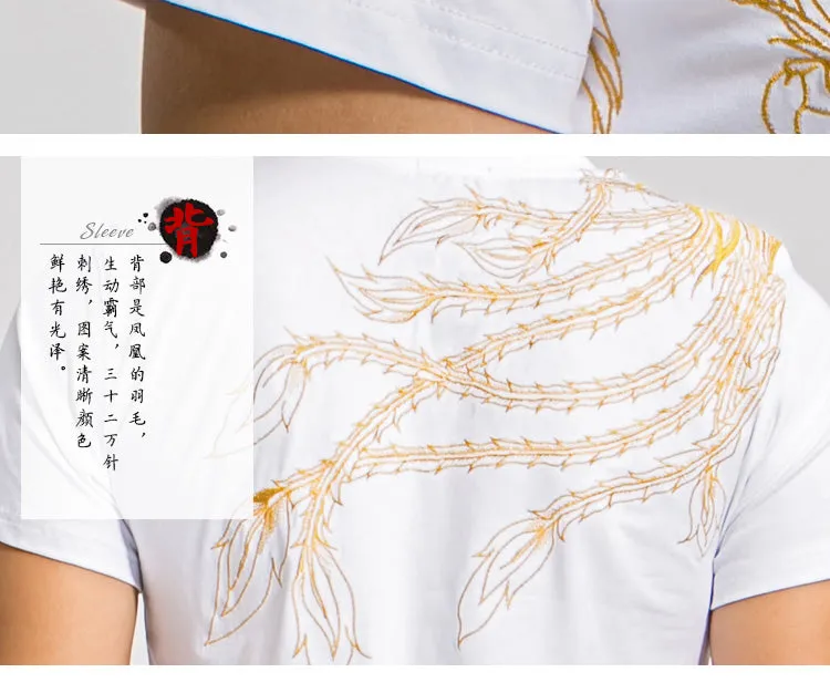 New Arrival, Chinese Style Dragon, Phoenix Embroidery, Men's Round Neck Cotton Shirts