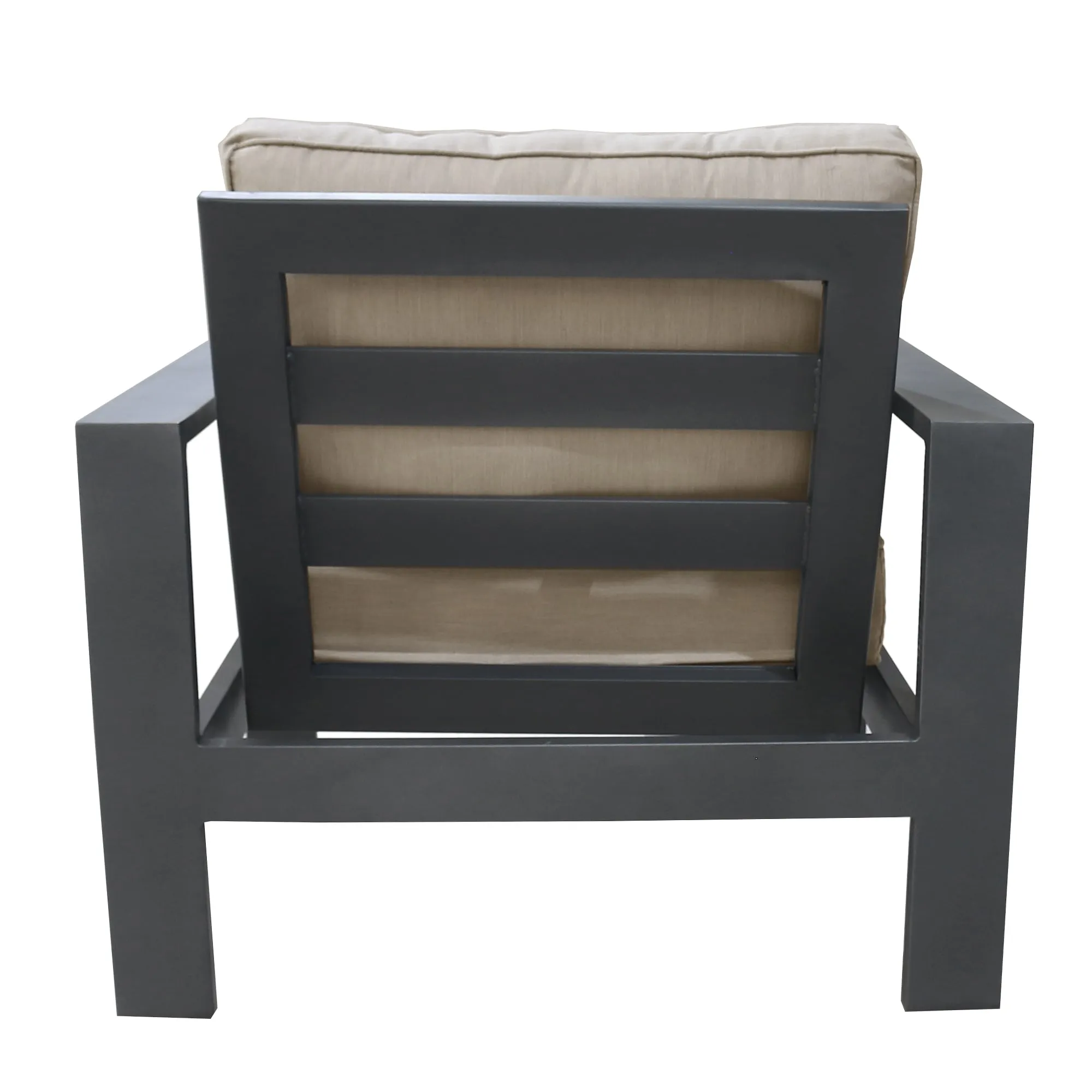 Noteworthy Club Chair In Aluminum, Remains Rust Free With UV Repellent Powder Coat Finish, Includes All-Weather Cushions, Invites You To Sink In & Relax.