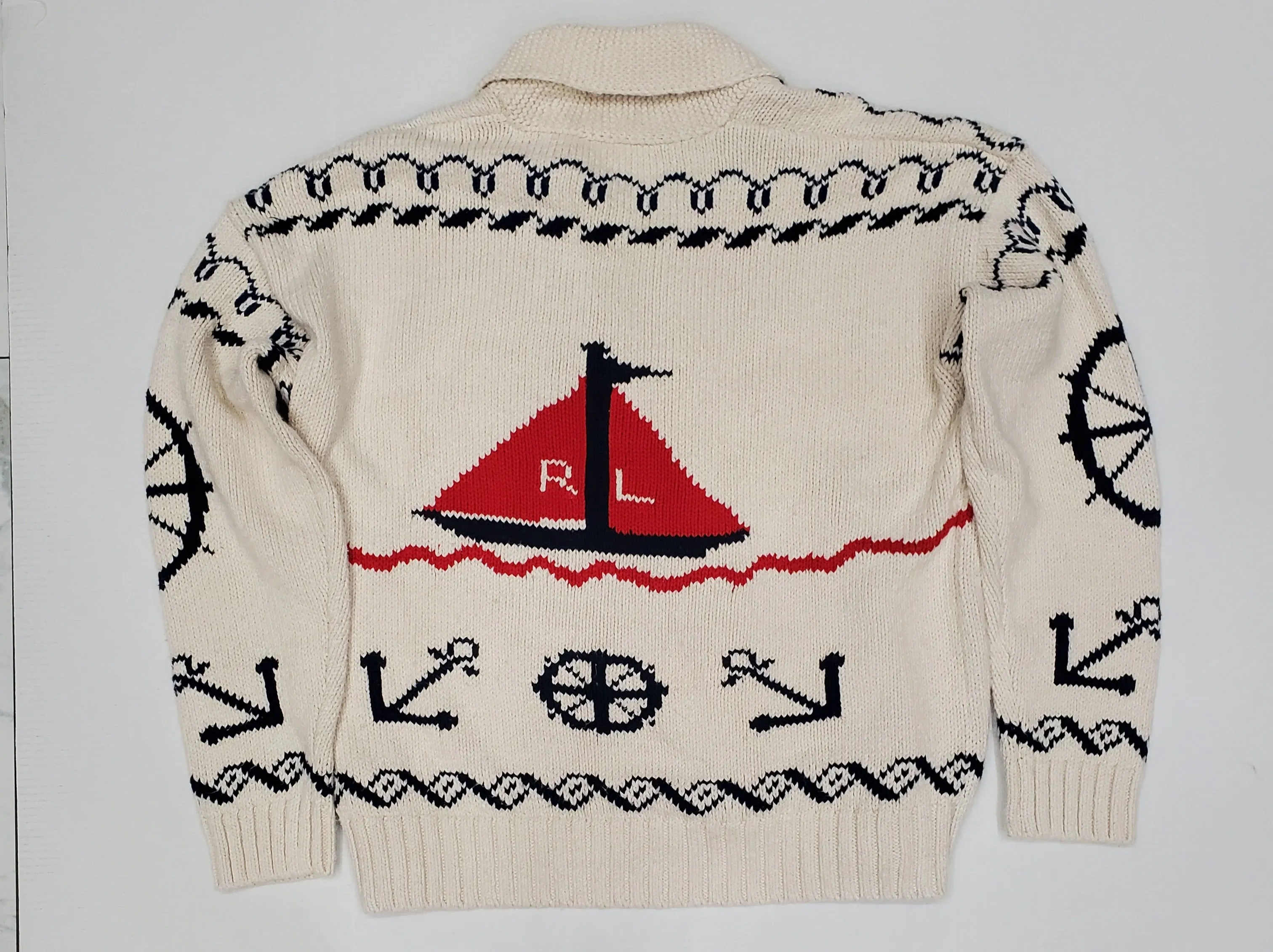 Nwt Polo Ralph Lauren Cream Sailboat Cardigan