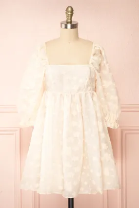 Olympe | Cream Babydoll Dress w/ Flowers