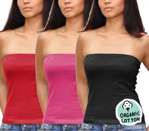 ORGANIC COTTON BASIC LONG TUBE TOP PACK OF 3 (BLACK/FUCHSIA/RED)