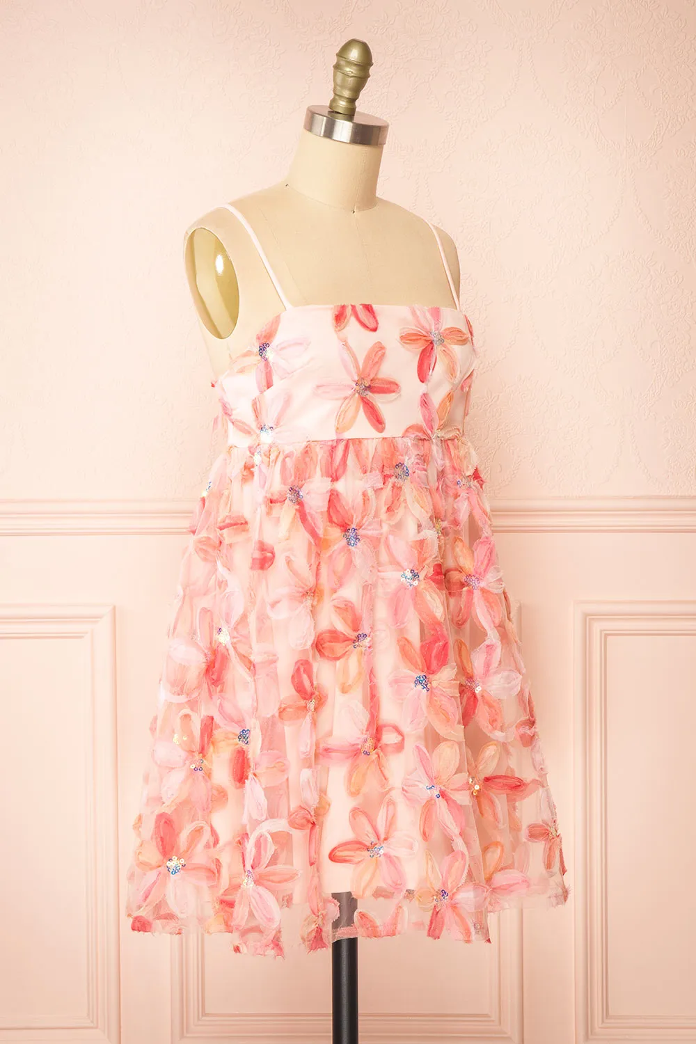 Paolina | Short Pink Floral Babydoll Dress