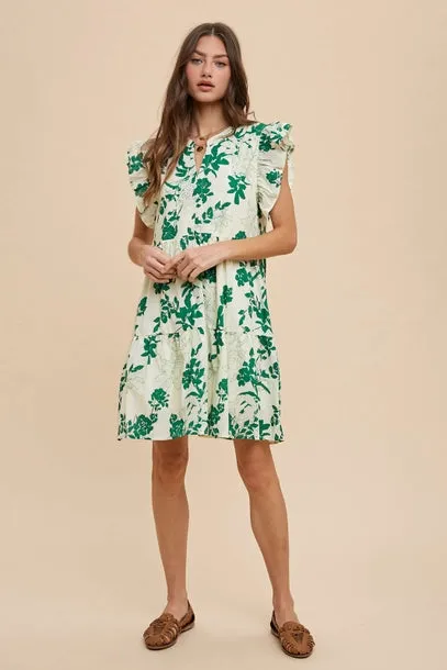 Parke Printed V Neck Tiered Mini Dress