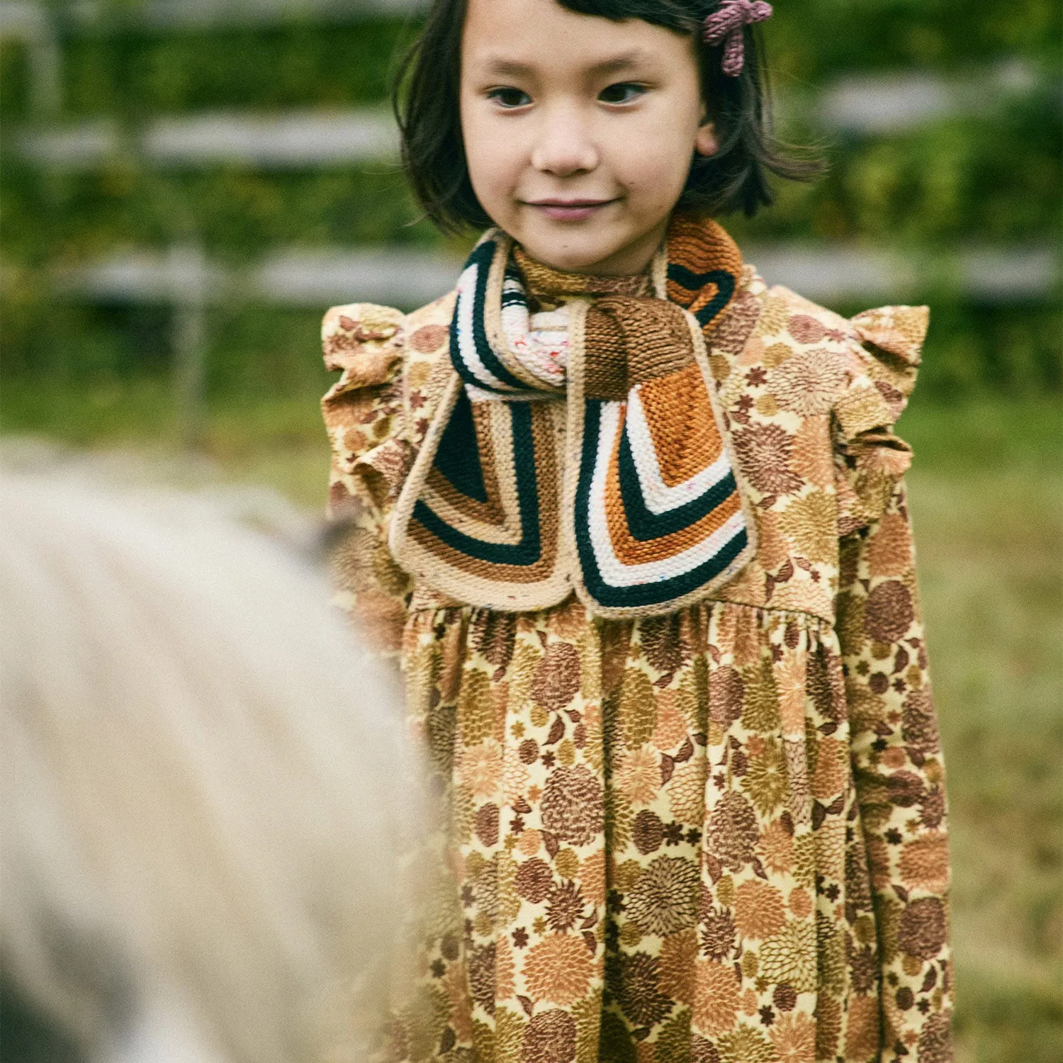 Pima Cotton Ruffle Sleeve Dress - Acorn Chrysanthemum