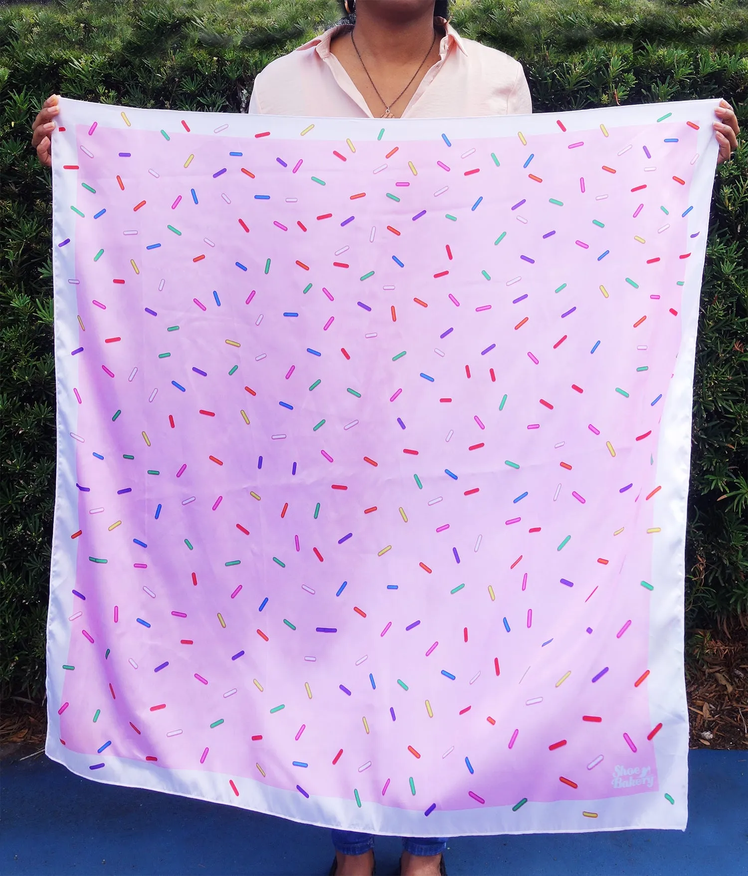 Pink Sprinkle Satin Square Scarf Large