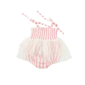 Pink Stripe Smocked Bubble with Skirt