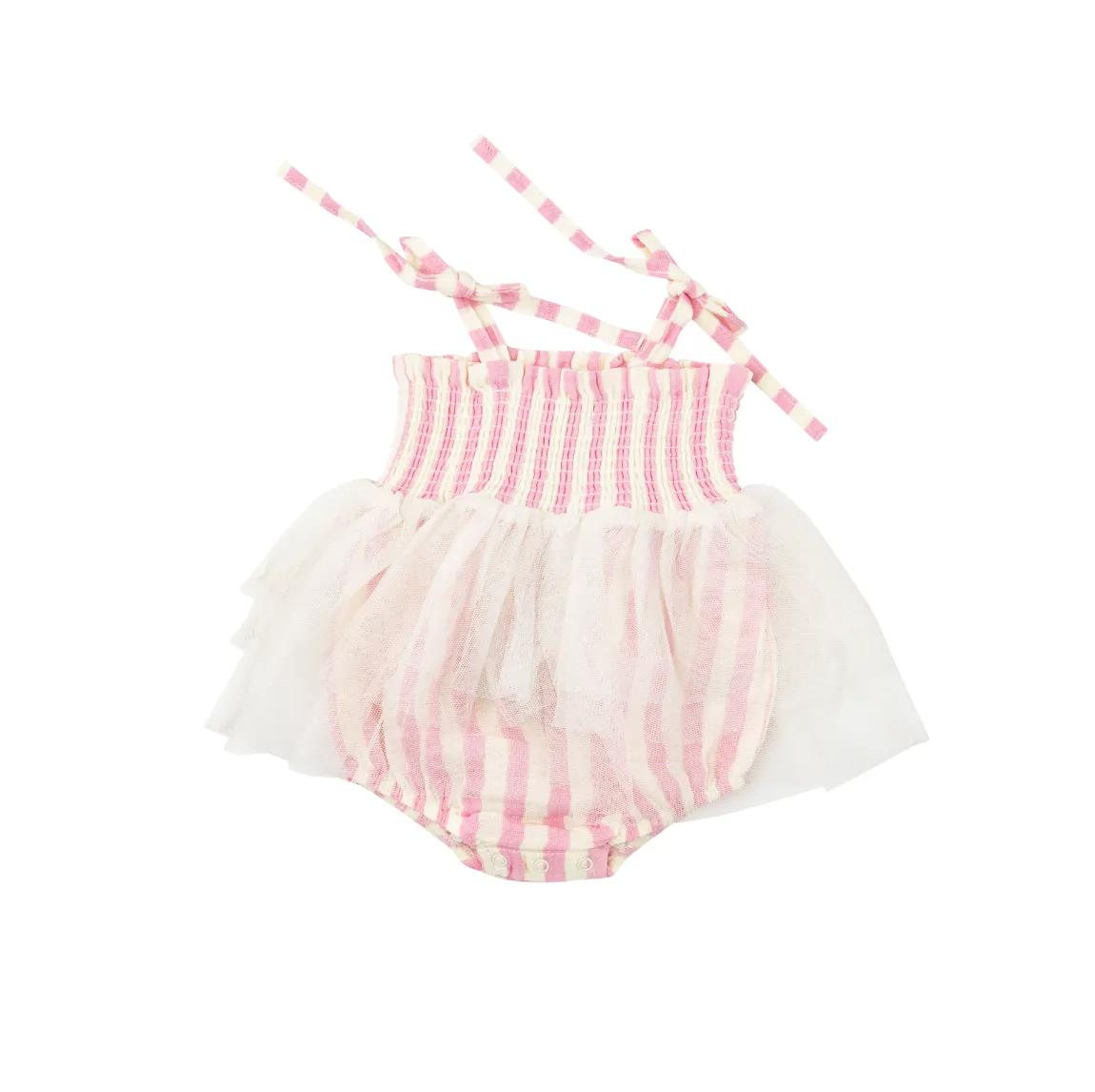 Pink Stripe Smocked Bubble with Skirt