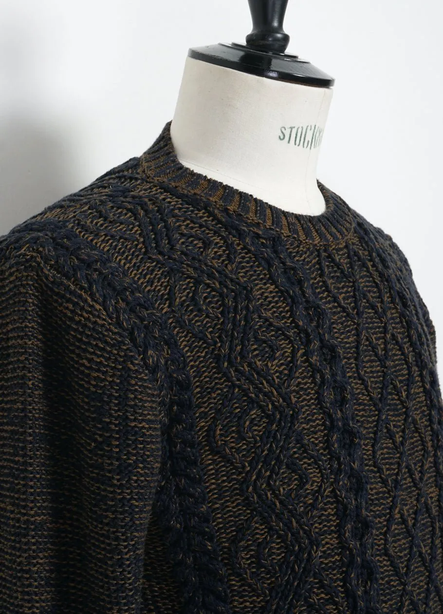 PLATED BEACH SWEATER | Pima Cotton Knitwear | Brown/Navy