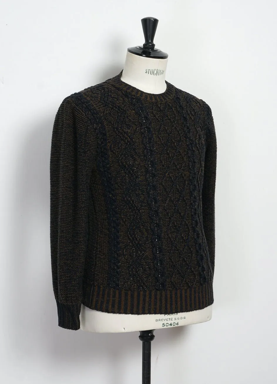 PLATED BEACH SWEATER | Pima Cotton Knitwear | Brown/Navy