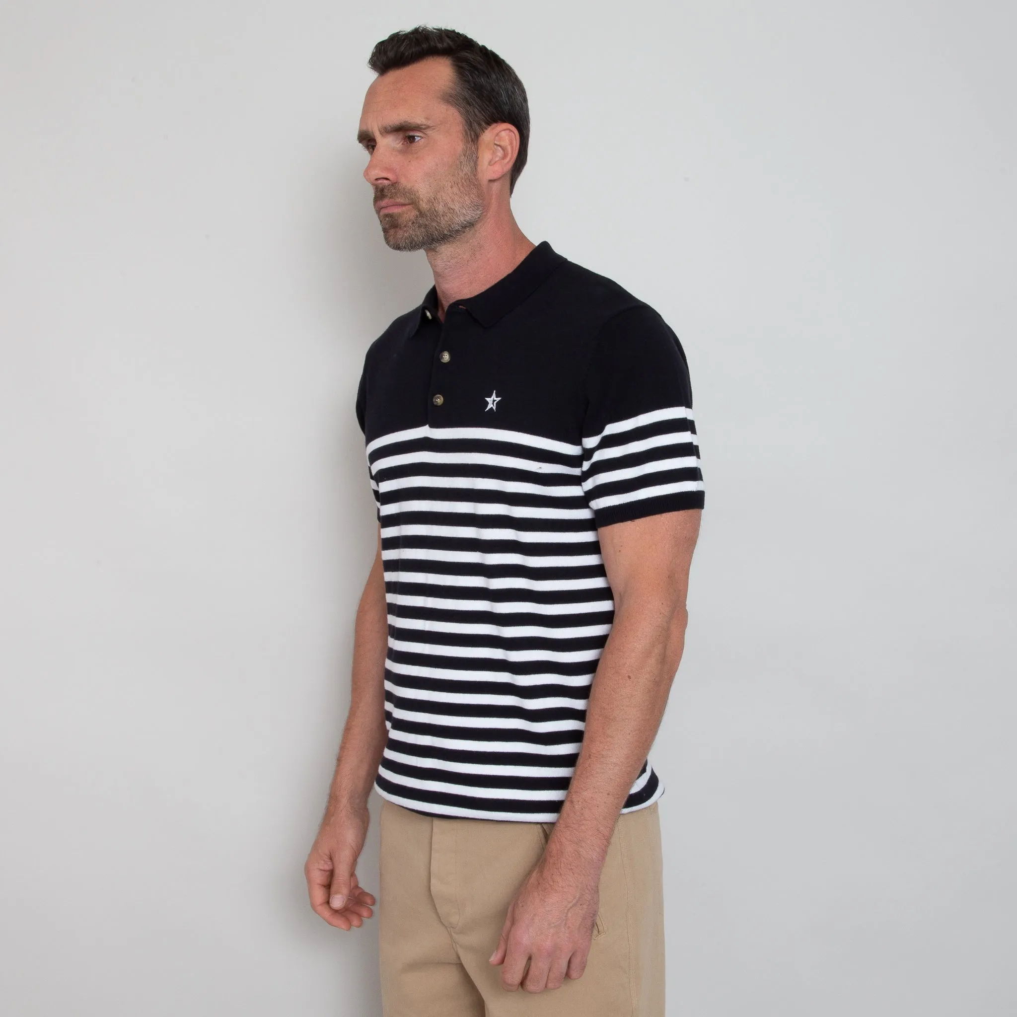 Play Well Knitted Polo - Breton Navy/White