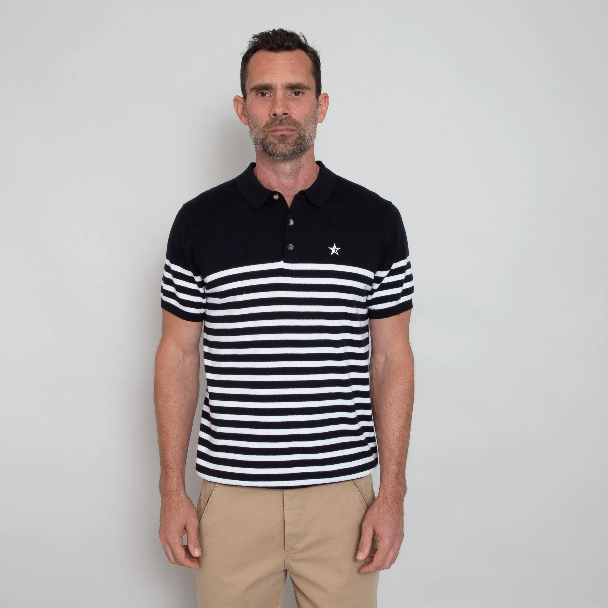 Play Well Knitted Polo - Breton Navy/White