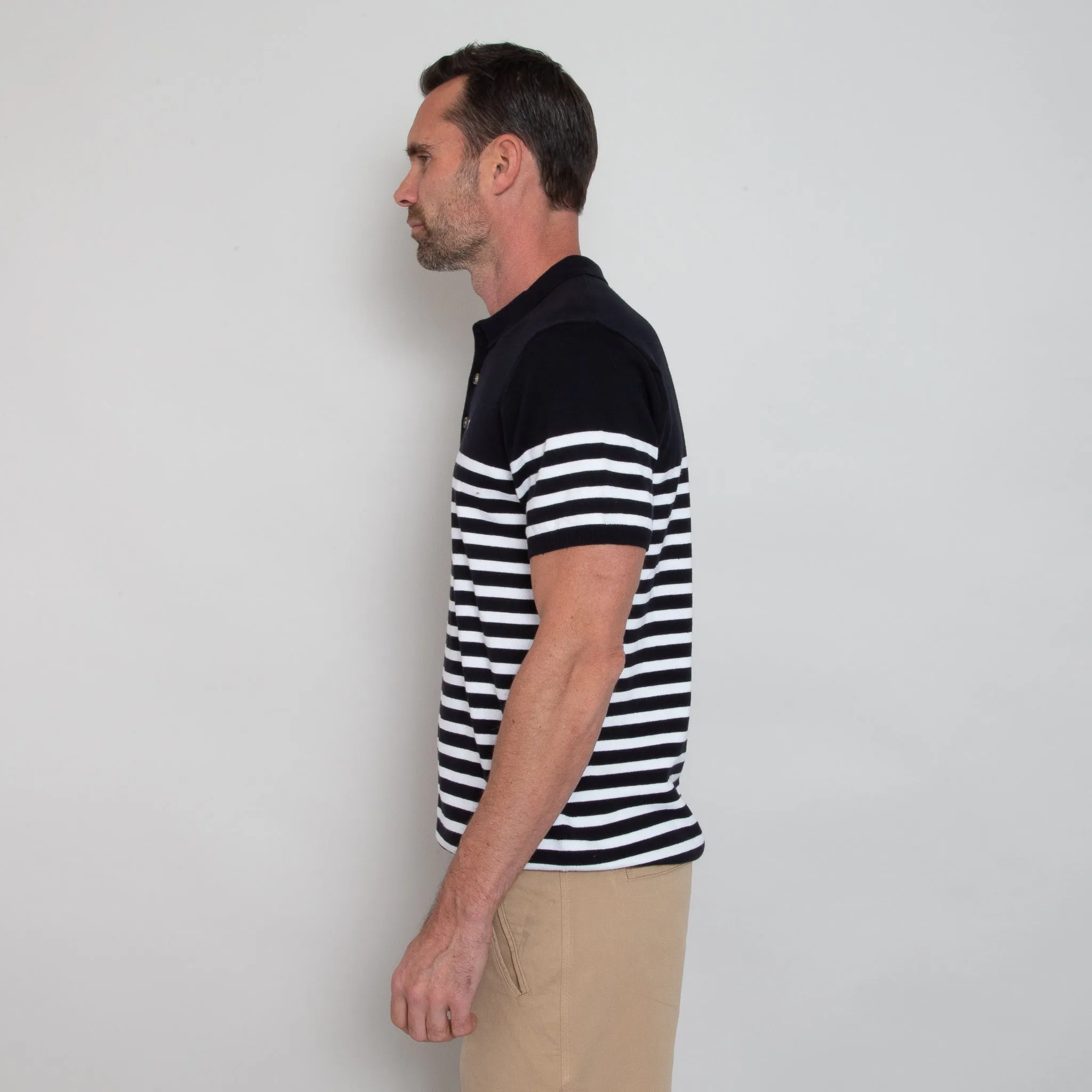 Play Well Knitted Polo - Breton Navy/White