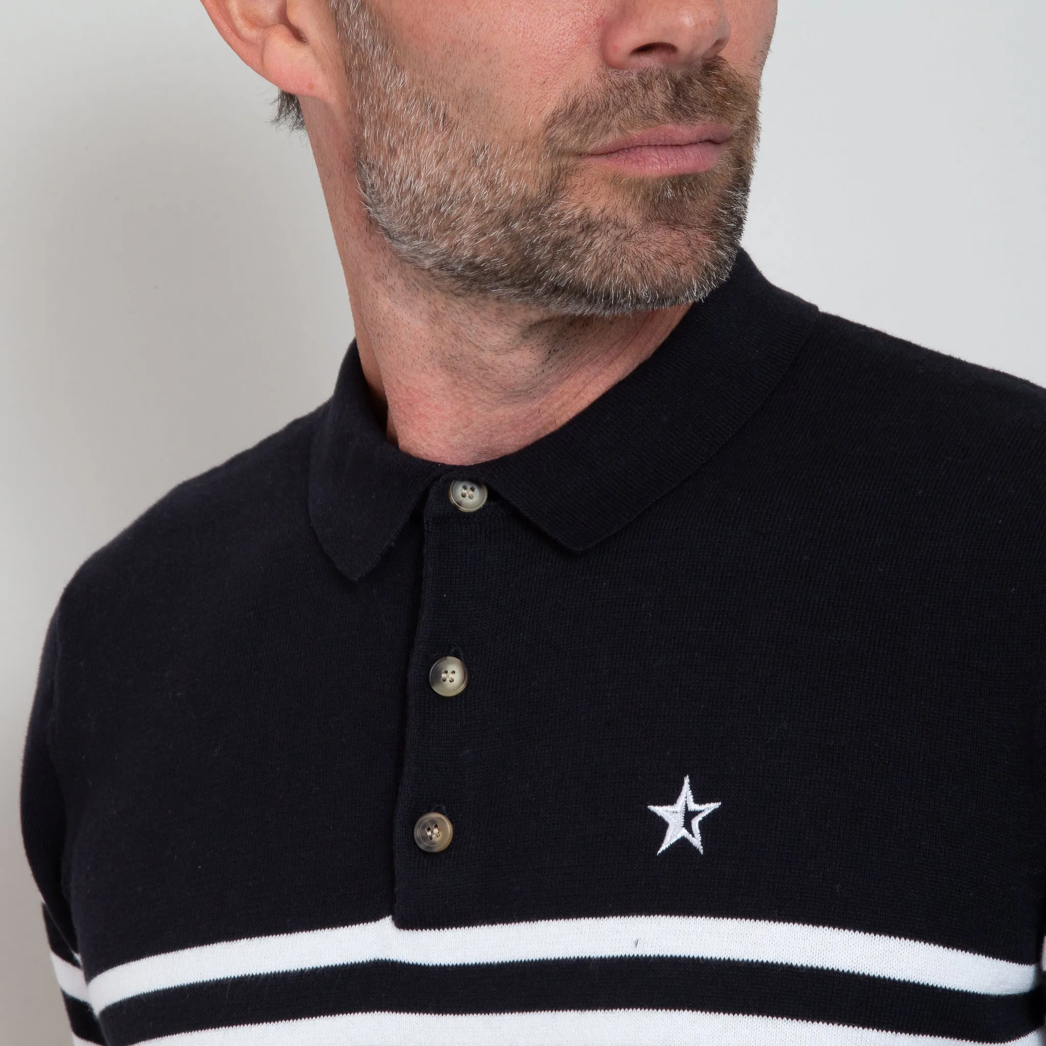 Play Well Knitted Polo - Breton Navy/White