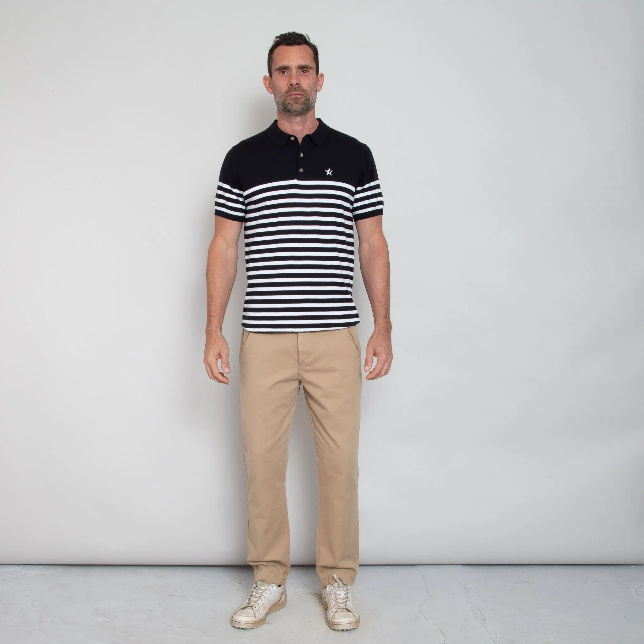 Play Well Knitted Polo - Breton Navy/White