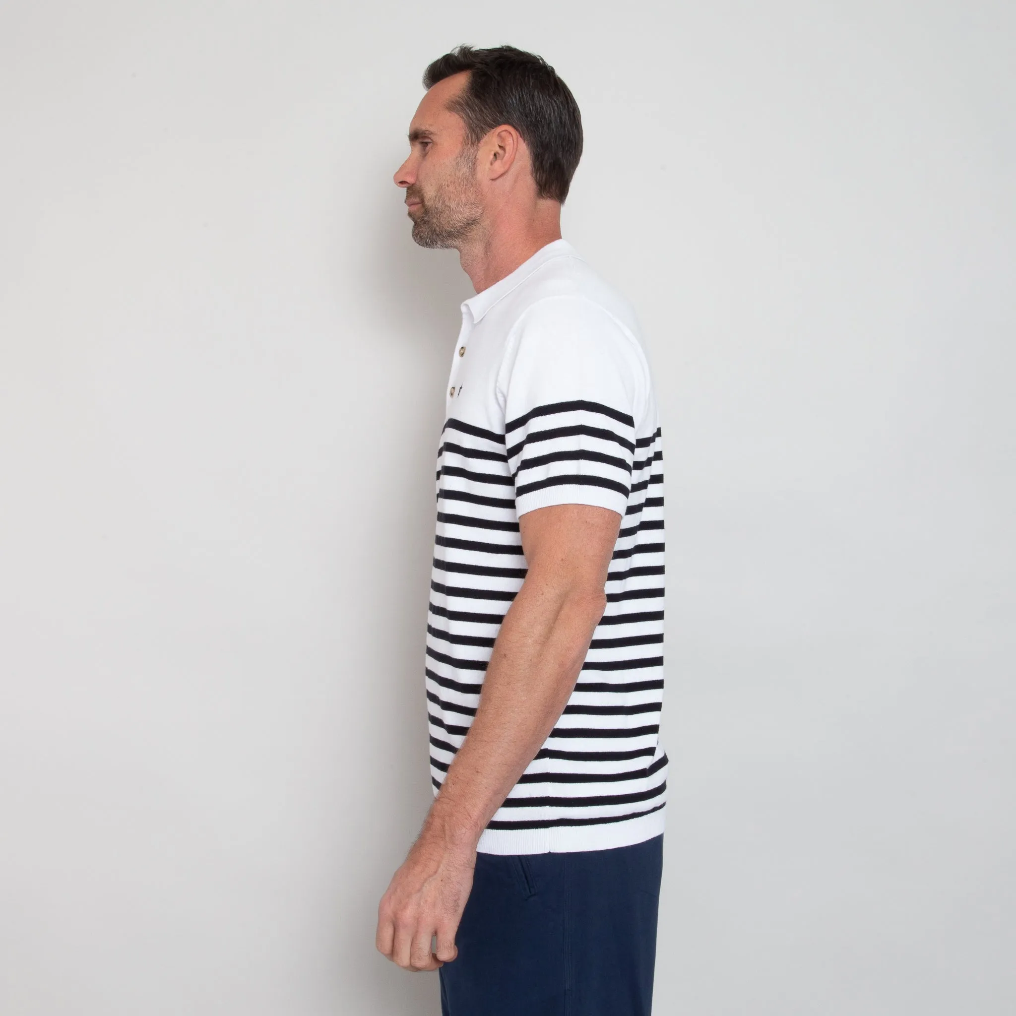 Play Well Knitted Polo - Breton White/ Navy