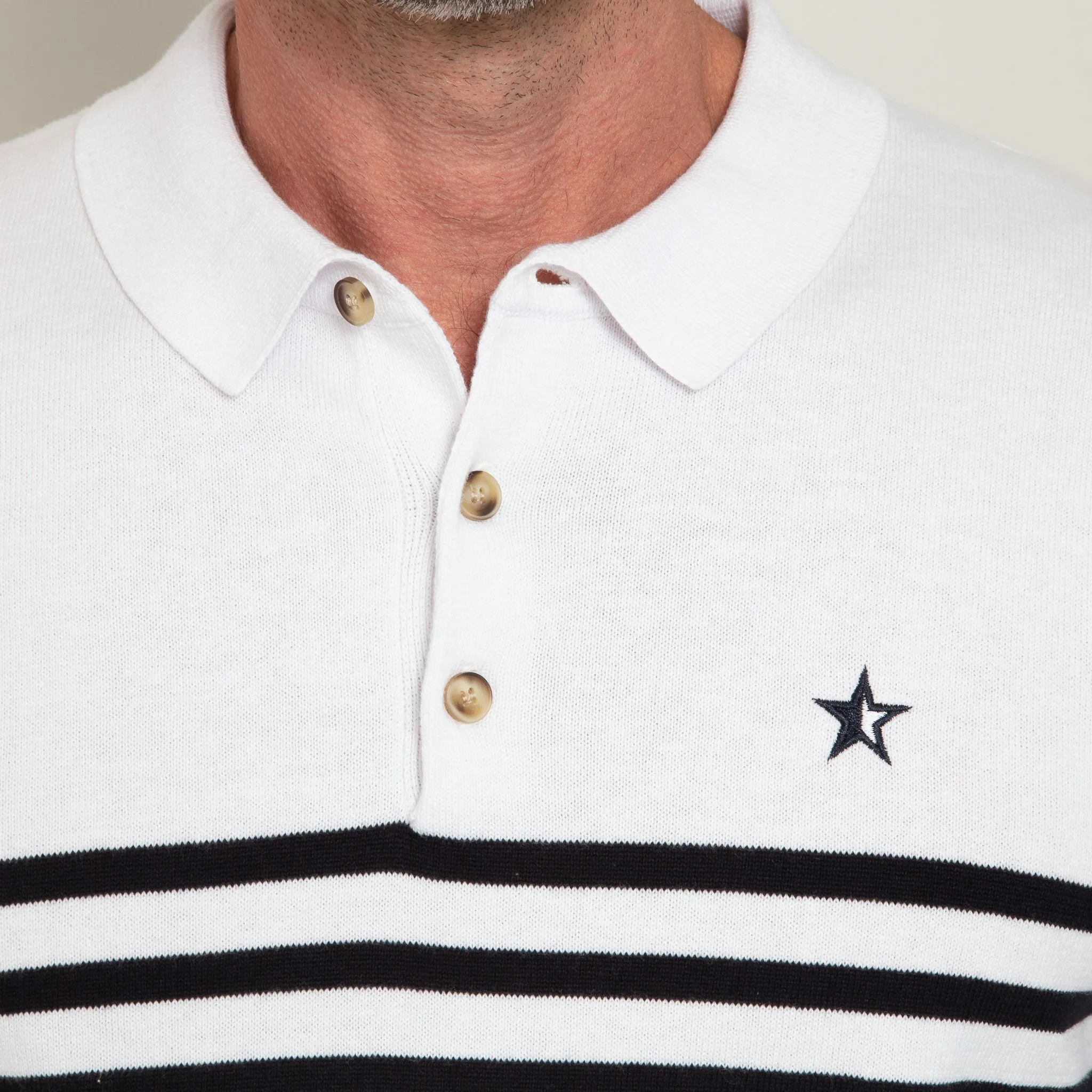 Play Well Knitted Polo - Breton White/ Navy