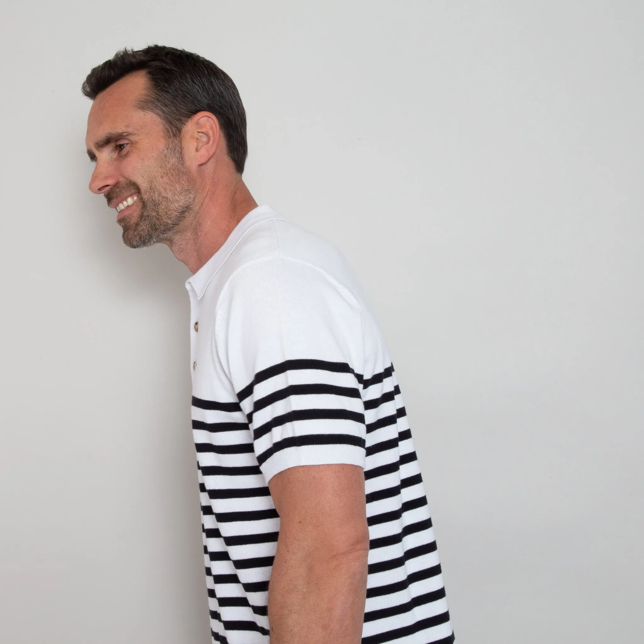 Play Well Knitted Polo - Breton White/ Navy