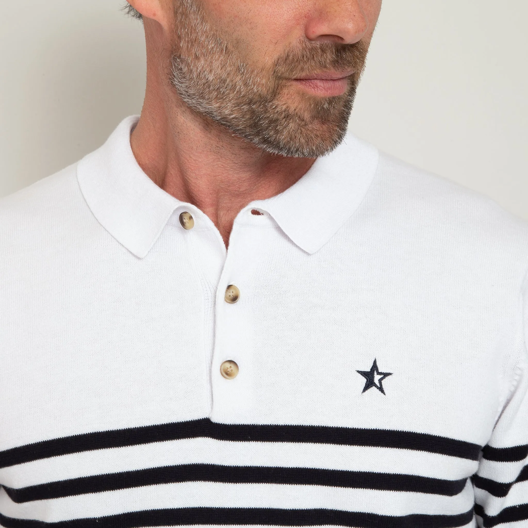 Play Well Knitted Polo - Breton White/ Navy